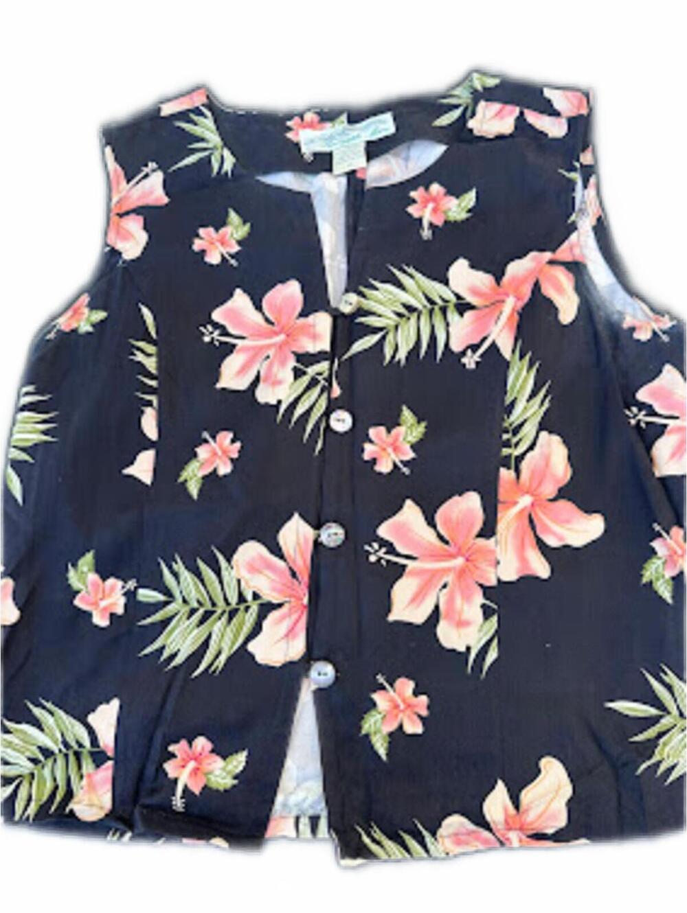Pineapple Moon Silk Hawaiian Floral Shell Top M